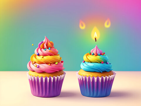 Birthday cake with a pastel, bright background in isolation. ai generated
