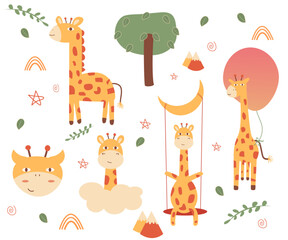 Obraz na płótnie Canvas vector hand drawing giraffe abstract boho doodle nature cute adorable