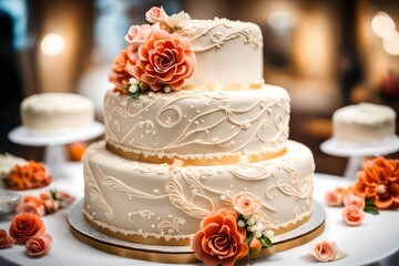 Obraz na płótnie Canvas Beautiful wedding cake, close up of cake and blur background,