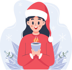 Woman Santa holding a cup of coffee