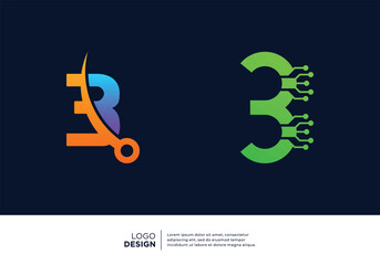 Obraz premium Number 3 digital technology logo design collection.