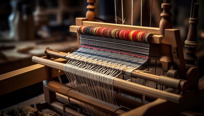 A Close-Up Look at a Weaving Machine - obrazy, fototapety, plakaty