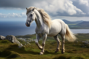 Obraz na płótnie Canvas white horse in a field