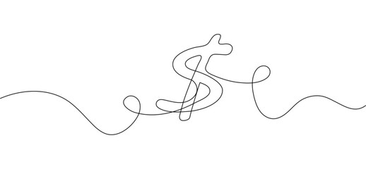 Dollar sign in continuous line style. American currency banknote in line