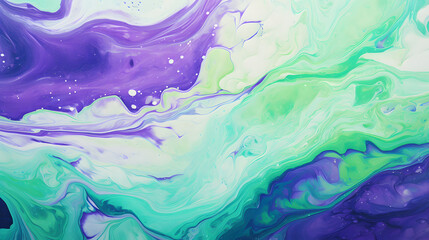 Abstract fluid art background dark purple and green colors. Liquid acrylic painting generativ ai