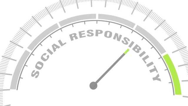 Social responsibility concept. Instrument scale with arrow. Colorful infographic gauge element.