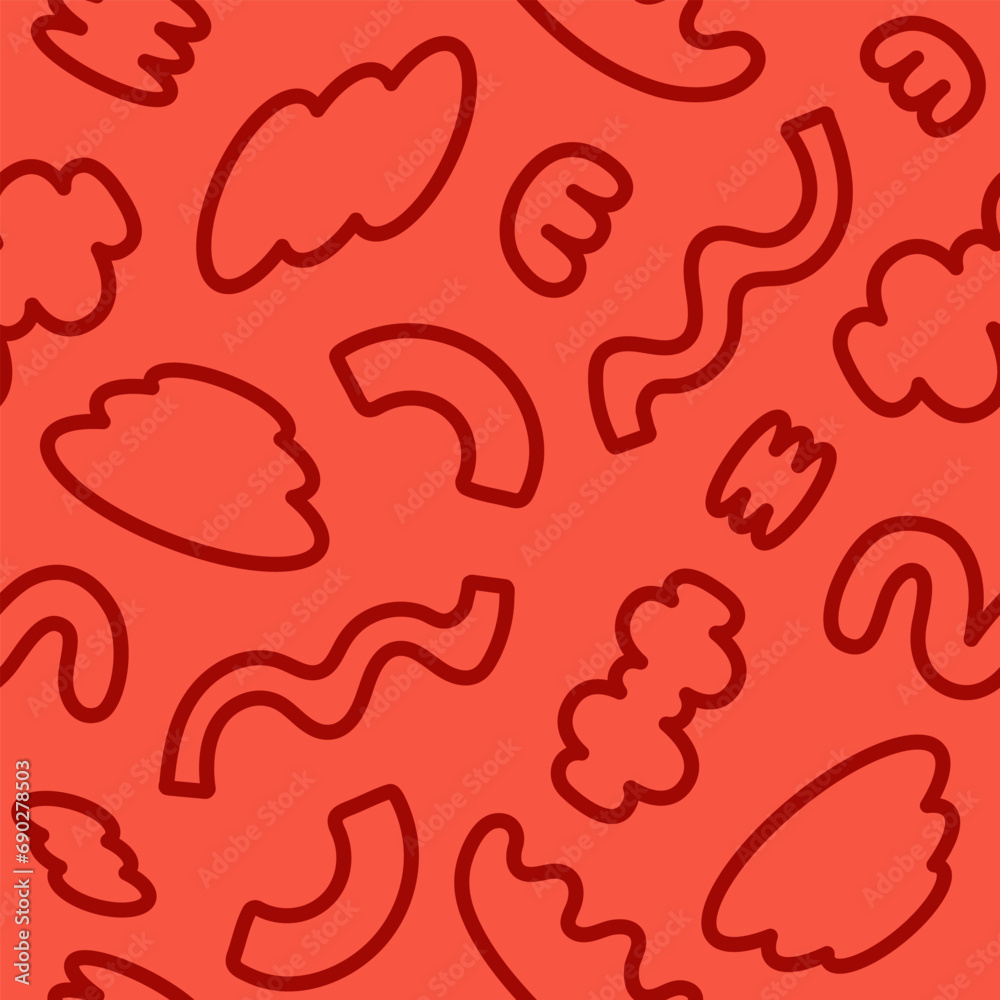 Poster Monochrome seamless pattern of playful doodles shapes. Creative background with trendy linear basic shapes. Red colors. Vector illustration