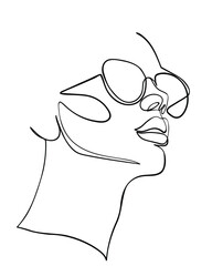 One line drawing face. Abstract woman portrait. Modern minimalism art. - Vector illustration