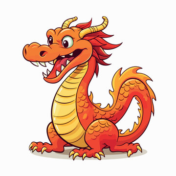 Chinese dragon flat vector illustration. Chinese dragon hand drawing isolated vector illustration