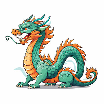 Chinese dragon flat vector illustration. Chinese dragon hand drawing isolated vector illustration