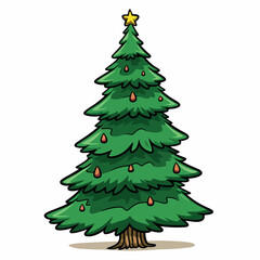 christmas tree flat vector illustration. christmas tree hand drawing isolated vector illustration