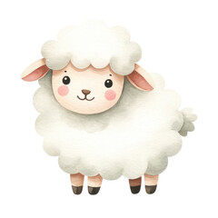 Watercolor Cute Farm Animal. Adorable Sheep Clipart. Livestock Animal Concept. Watercolor Domestic Animal Illustration.