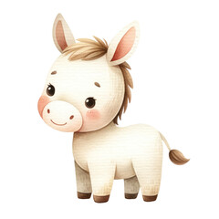 Fototapeta premium Watercolor Cute Farm Animal. Adorable Donkey Clipart. Livestock Animal Concept. Watercolor Domestic Animal Illustration.