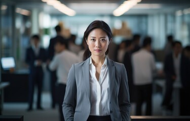 Fototapeta premium A woman in a business suit standing in an office