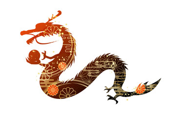 Obraz premium 2024年 辰年 年賀状 シルエット イラスト