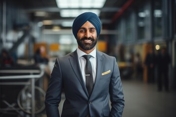 A man in a turban standing in a hallway - obrazy, fototapety, plakaty