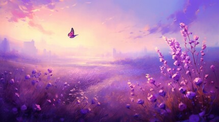 A tranquil field of lavender with butterflies gracefully fluttering above.