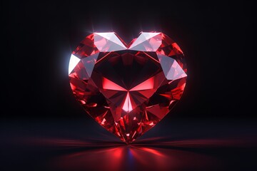 Red crystal in the shape of a heart. Luxurious red jewelry for Valentine's day. 