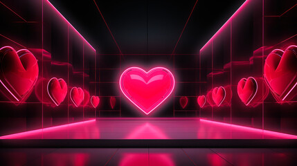 Valentine's Day sales background with neon hearts outlines - obrazy, fototapety, plakaty