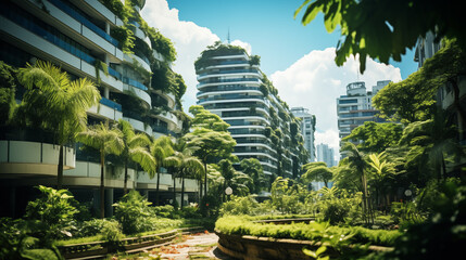 Fototapeta premium Garden city Skyscraper. The concept of Sustainability in Design: Ensuring a Greener Tomorrow