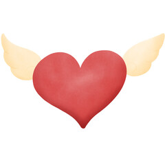 hand drawn red heart with wings, Valentine's day png illustration .