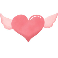 hand drawn red heart with wings, Valentine's day png illustration .