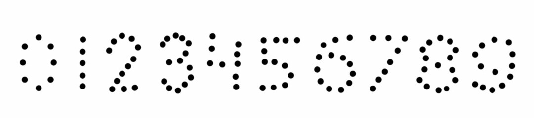 Circle shots dot holes black digits numbers font from 0 to 9 font collection. Vector illustration in doodle hand drawn style isolated on white background. For business, design, discount.