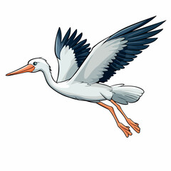 stork flying flat vector illustration. stork flying hand drawing isolated vector illustration