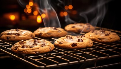 Chocolate Chip Cookies Cooling on a Rack