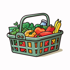 food basket flat vector illustration. food basket hand drawing isolated vector illustration
