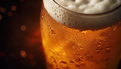 A Close-Up of a Glass of Beer - obrazy, fototapety, plakaty