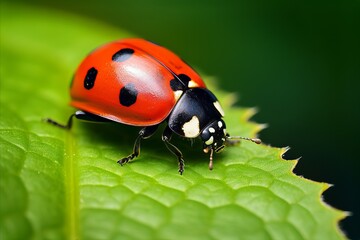 Fototapeta premium Natural predator ladybug in action, Diverse ecosystem with focus on coexistence of crops and beneficial insects, Capture natural predator-prey interactions for pest control, Organic and dynamic
