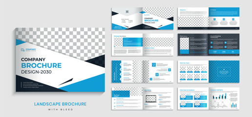 landscape brochure 16 page template, company  portfolio booklet design