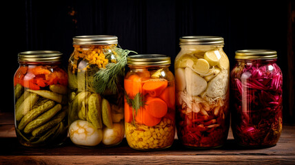 jars with different vegetable salad