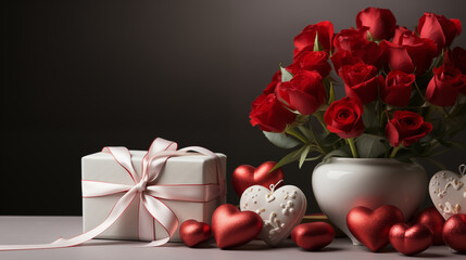 Obraz na płótnie Canvas Valentine's Day gift, box heart coffee cup or glass. AI generative.