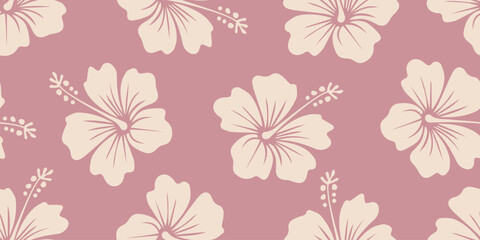 Fototapeta na wymiar Tropical flower pattern seamless, silhouette of hibiscus flowers, hand drawn botanical, Floral leaf for spring and Summer time, natural ornaments for textile, fabric, wallpaper, background design.