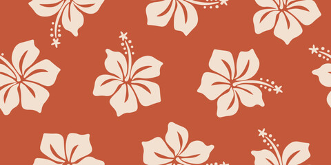 Tropical flower pattern seamless, silhouette of hibiscus flowers, hand drawn botanical, Floral leaf for spring and Summer time, natural ornaments for textile, fabric, wallpaper, background design. - obrazy, fototapety, plakaty