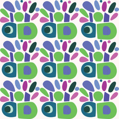 Colorful blob leaf for flat scandi style seamless vector kids pattern. Fun whimsical nature for boy baby wallpaper. Scandi block print bold funny print.
