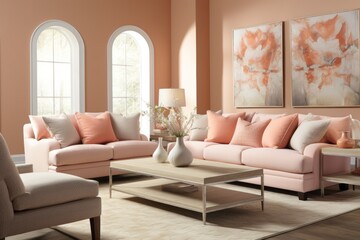 a design for a living room inspired by Peach Fuzz Elegance