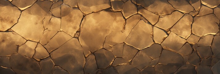 Rock texture with cracks. Golden stone background with copy space for design. Wide banner. - obrazy, fototapety, plakaty