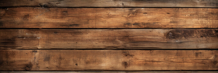 Old brown wood planks texture background, panoramic wide banner. Vintage wooden long horizontal boards. Theme of rustic design, nature, wallpaper, woodgrain, material - obrazy, fototapety, plakaty