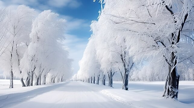 Winter road background and free space for your decoration. AI generated image