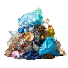 Pile of plastic garbage isolated on white or transparent background