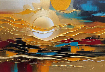 Sunset Golden Hour Abstract Painting - obrazy, fototapety, plakaty