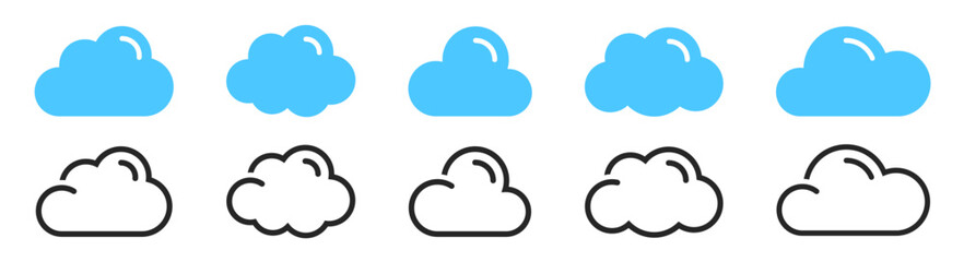 Cloud icons set. Clouds icon in different style. Weather sumbol. Cloud icon line and flat style - stock vector.