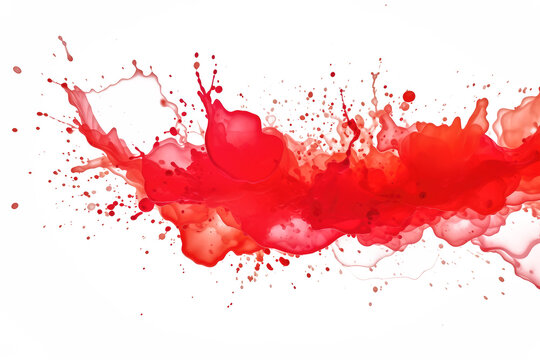 Bright red paint spatter on transparent background.
