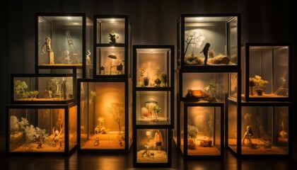 A Variety of Items Displayed in a Filled Display Case - obrazy, fototapety, plakaty