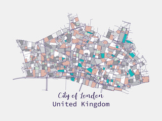City of London Urban street roads color map, Printable color Map of London with detailed street, High-quality printable wall art for home or office.
