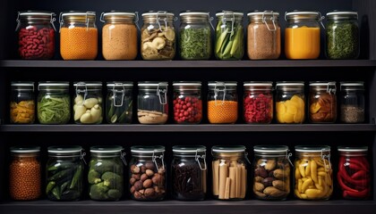 A Variety of Food Items Displayed on a Shelf