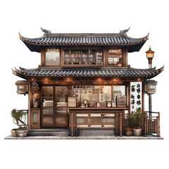 Fototapeta na wymiar Chinese style of coffee shop isolated on white or transparent background